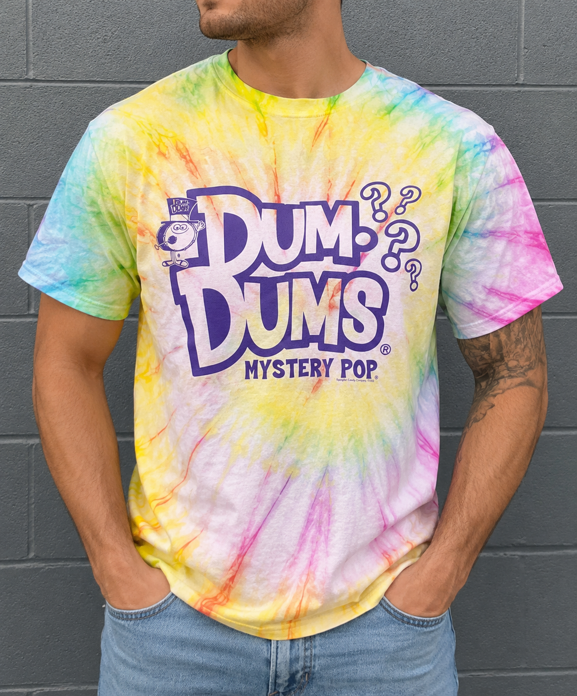 unisex dum dums mystery flavor tie dye shirt styled casually colorful candy lover outfit