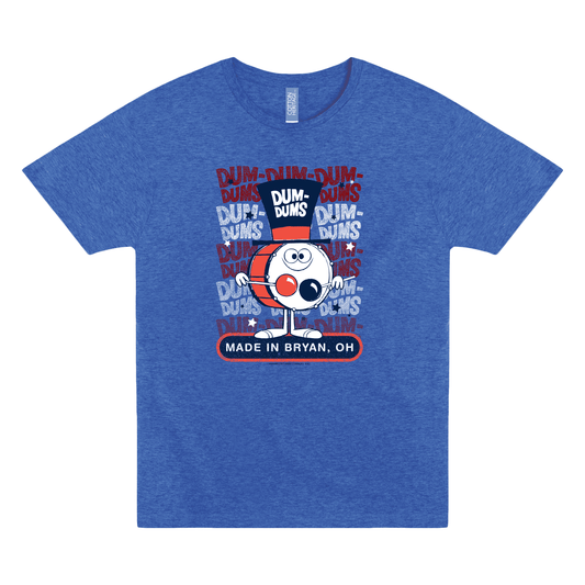 dum dums parade ready drummer retro candy graphic t shirt laid flat nostalgic sweets apparel