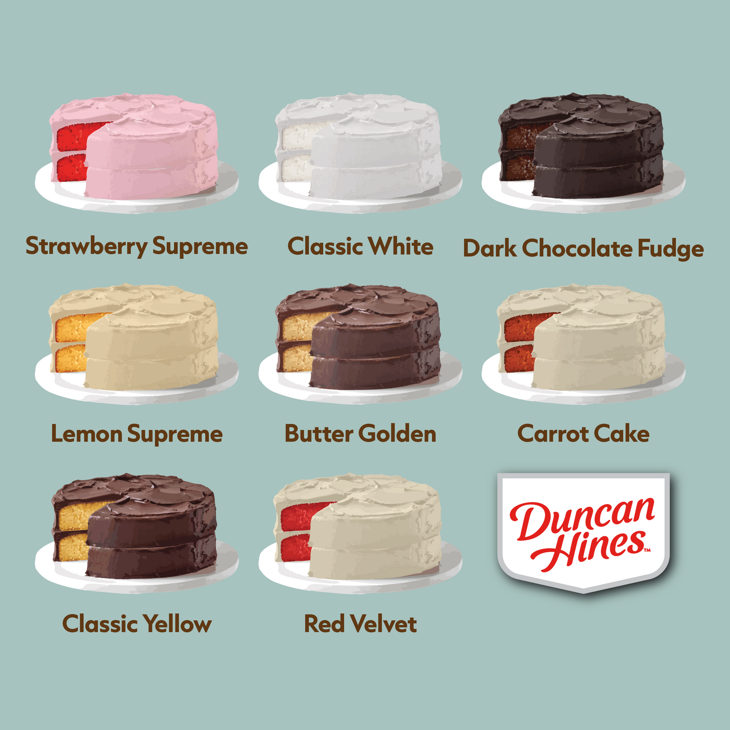close up of duncan hines cake variety retro baking graphic