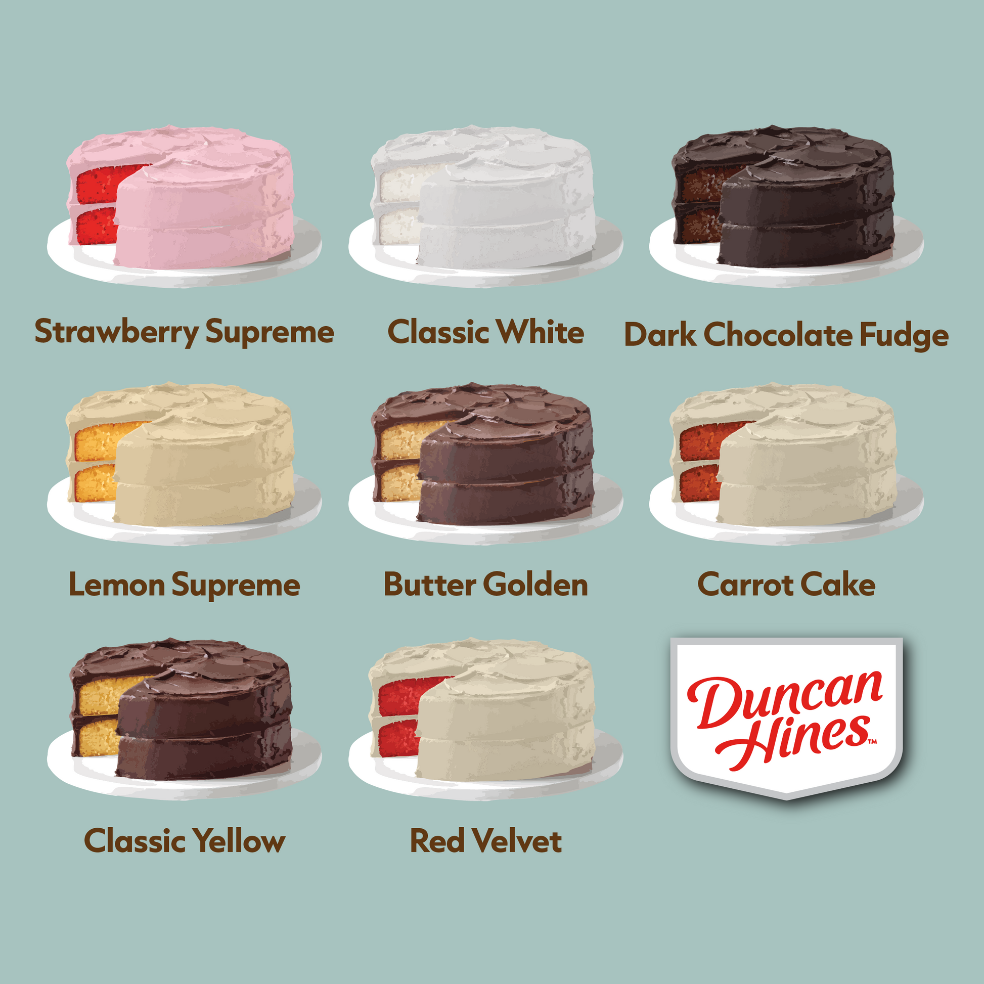 close up of duncan hines cake variety retro baking graphic