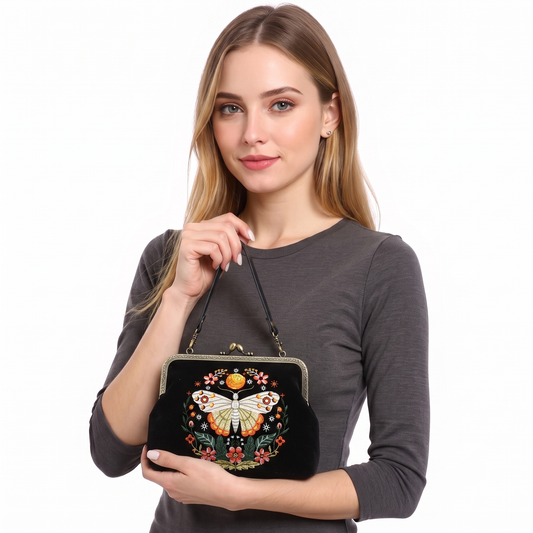 COMECO INC - Luna Butterfly Kisslock Bag in Linen Blended Material