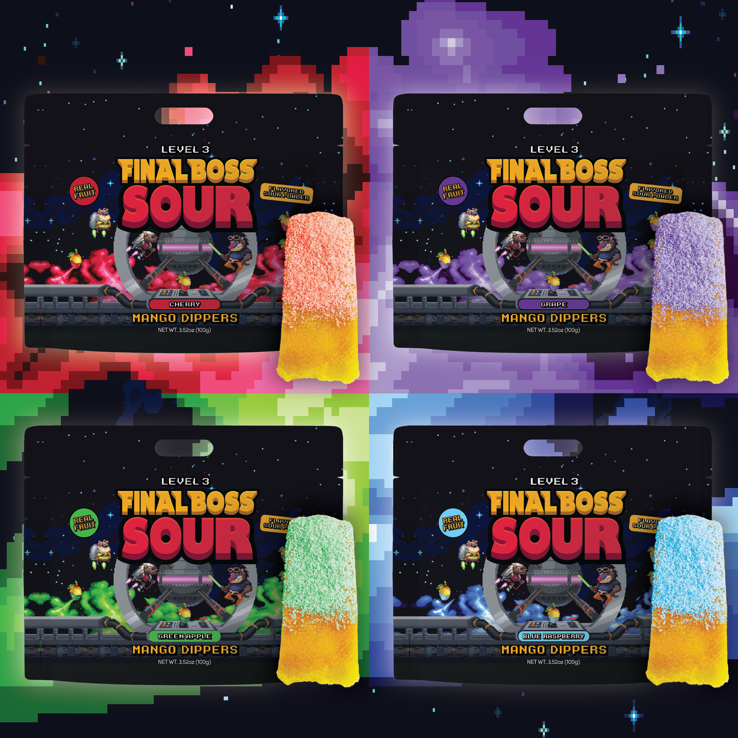 Final Boss Sour - Variety Sour Mango Dipper (4-Pack) - Real Dried Fruit Candy
