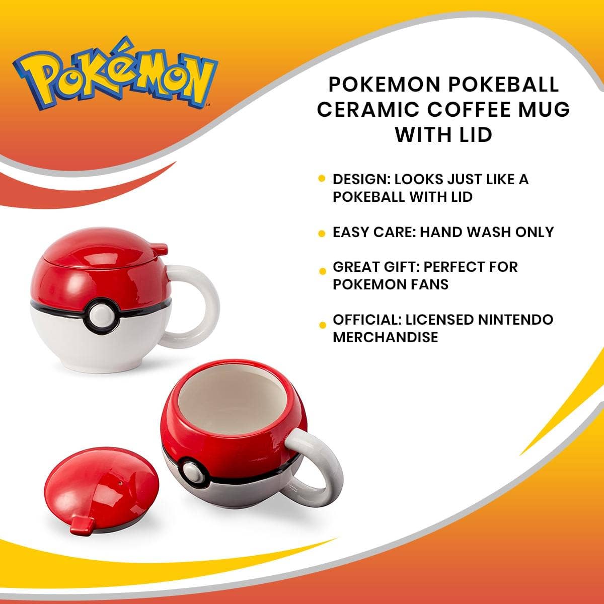 Toynk - Pokemon Pokeball Ceramic Coffee Mug with Lid