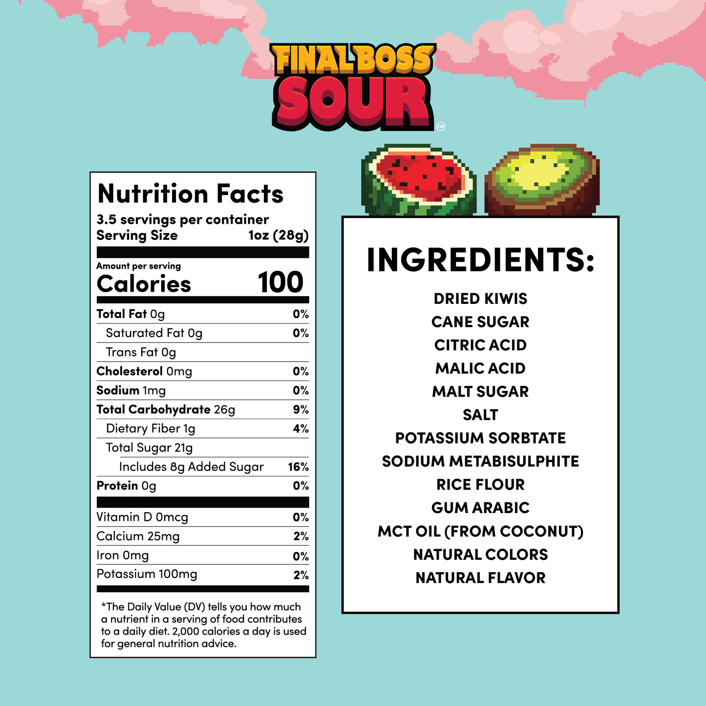 Final Boss Sour - Sour Watermelon Kiwis (Level 3) (4-Pack) - Dried Fruit Candy