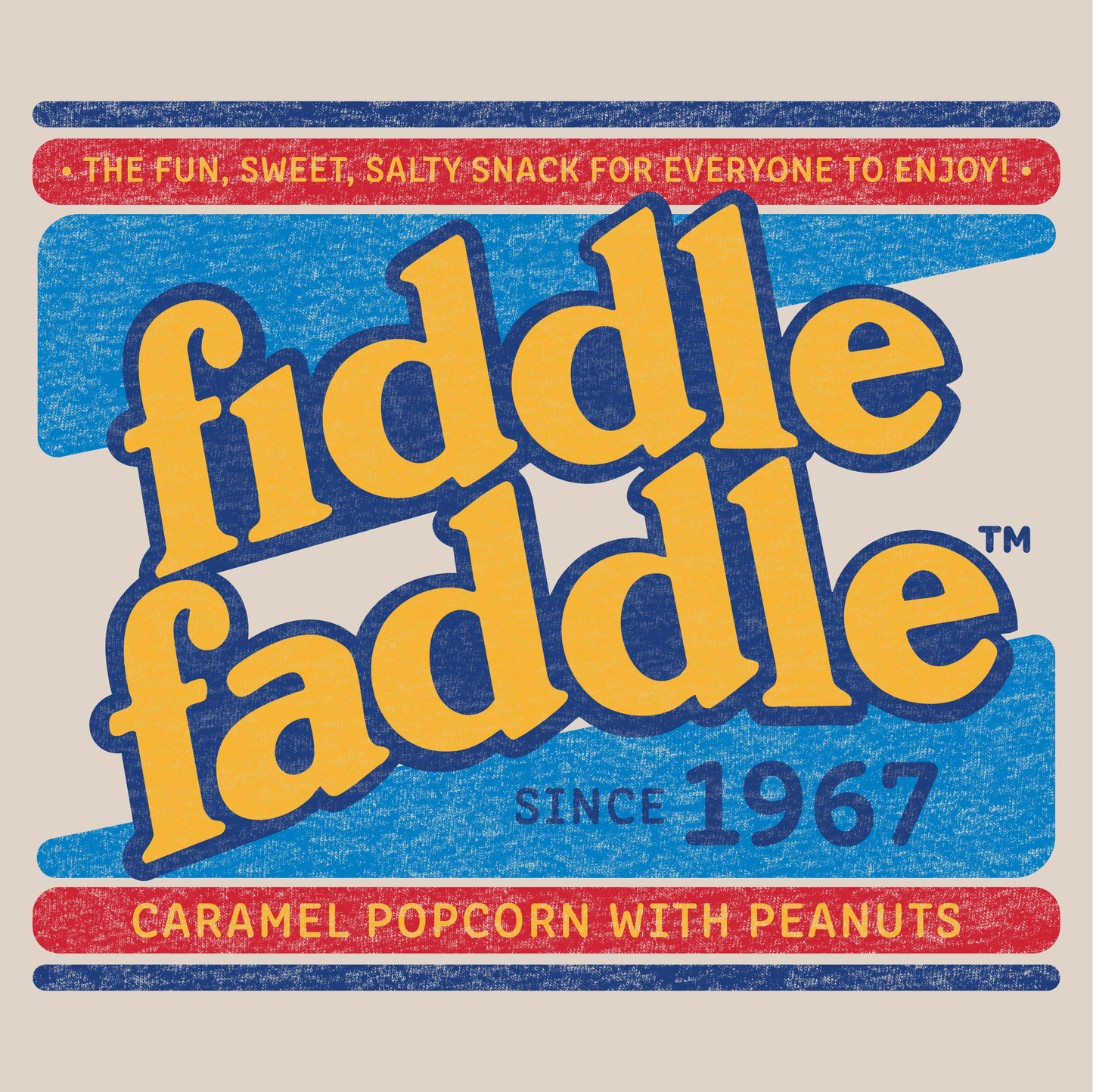 close up of fiddle faddle since 1967 retro snack logo graphic