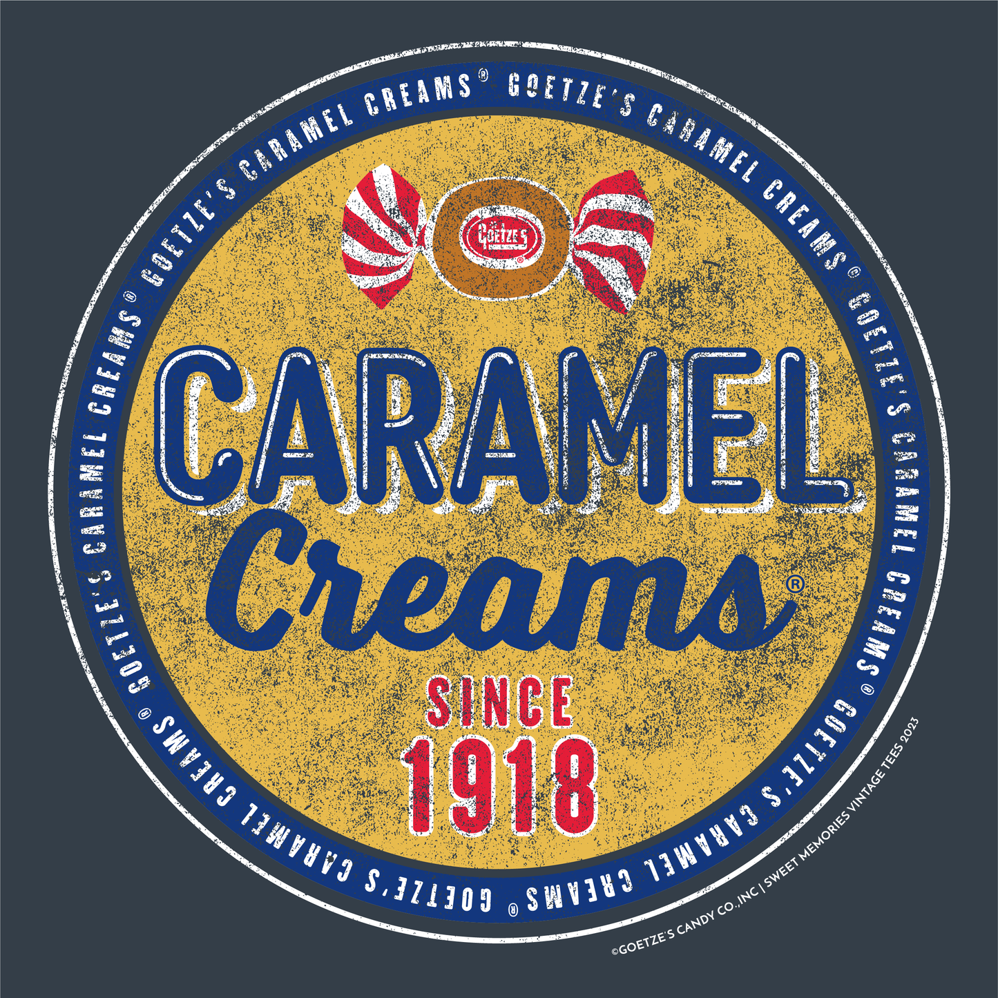 close up of goetzes caramel creams since 1918 vintage candy logo graphic