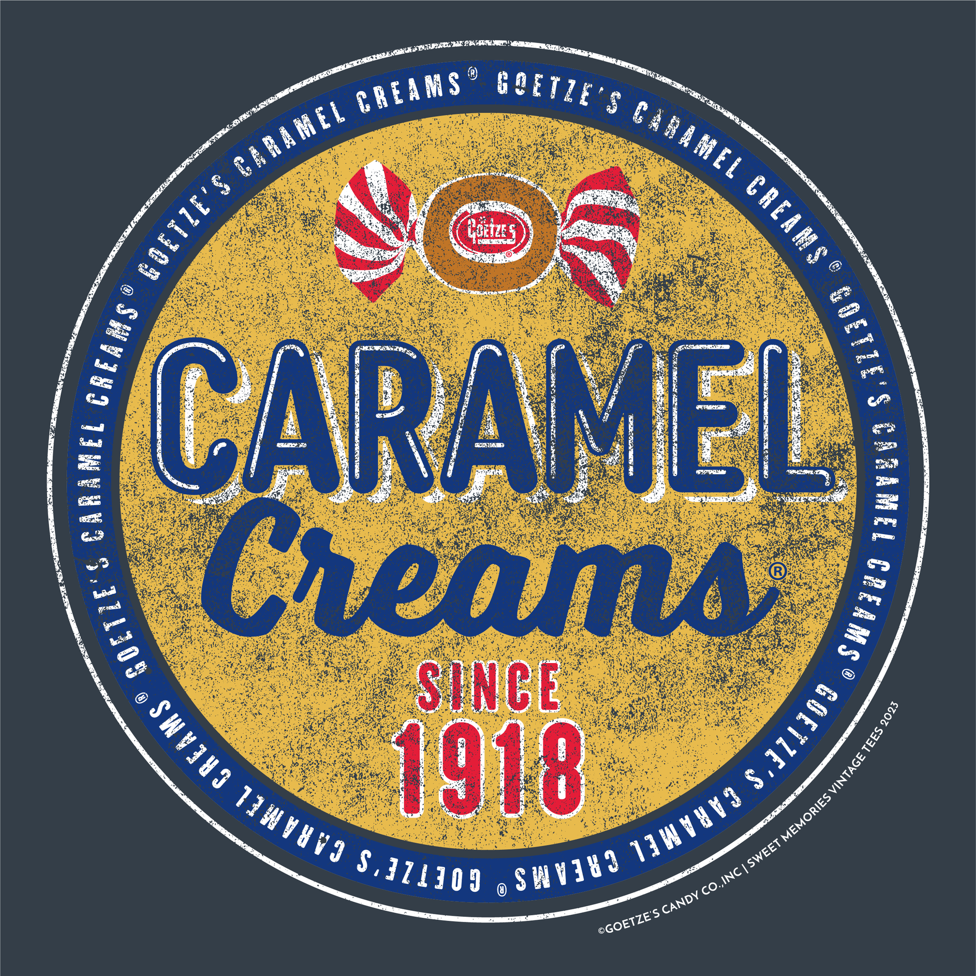 close up of goetzes caramel creams since 1918 vintage candy logo graphic