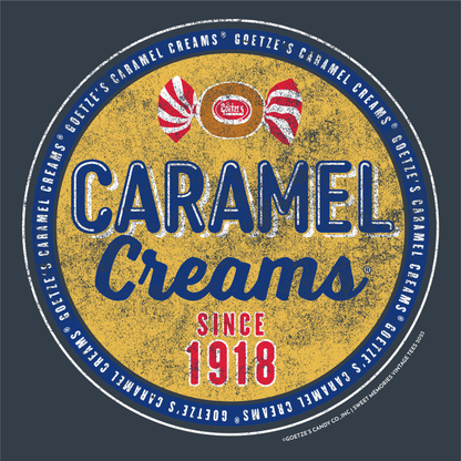 close up of goetzes caramel creams since 1918 vintage candy logo graphic