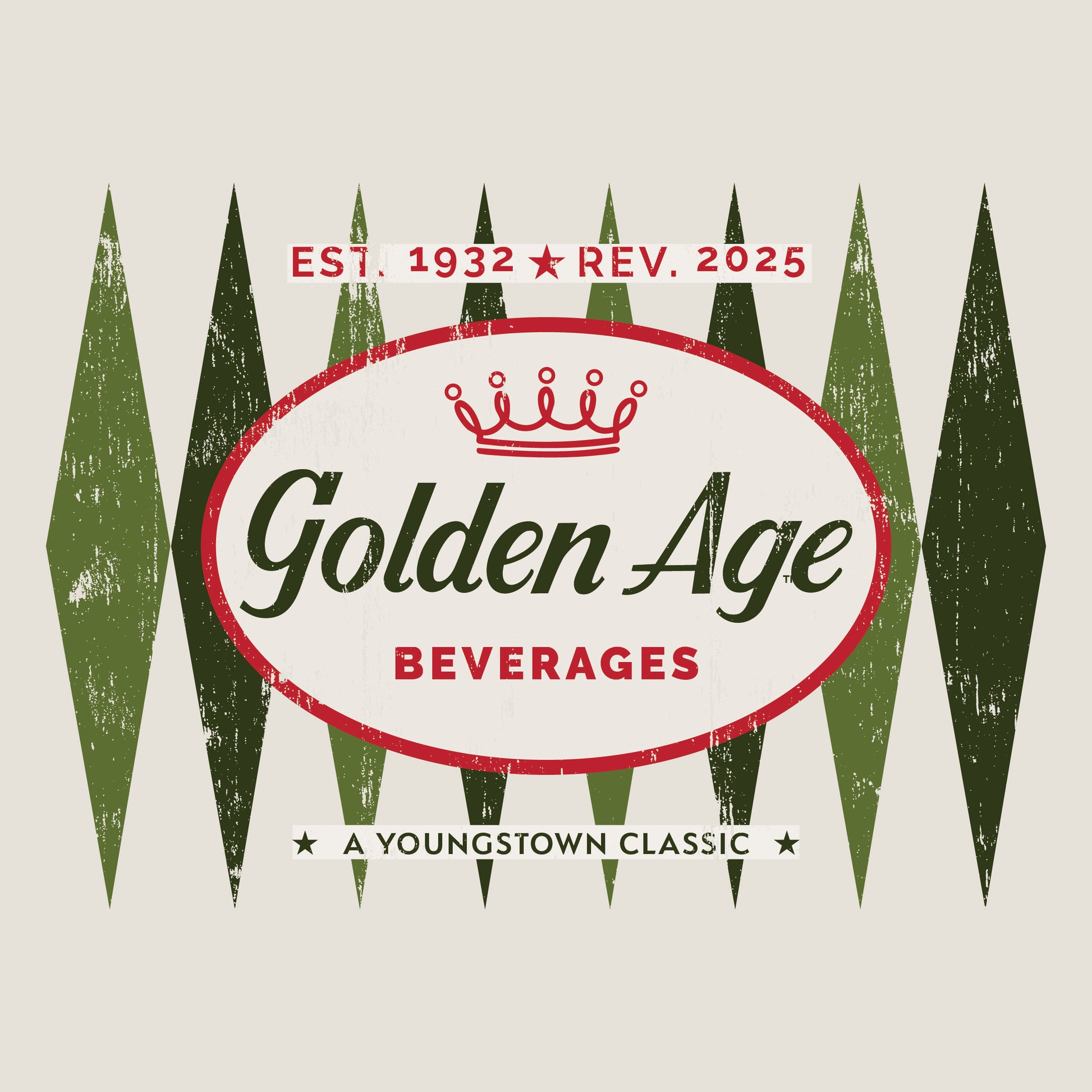 Vintage Golden Age Retro Logo artwork inspired by classic soda branding with distressed retro styling.
