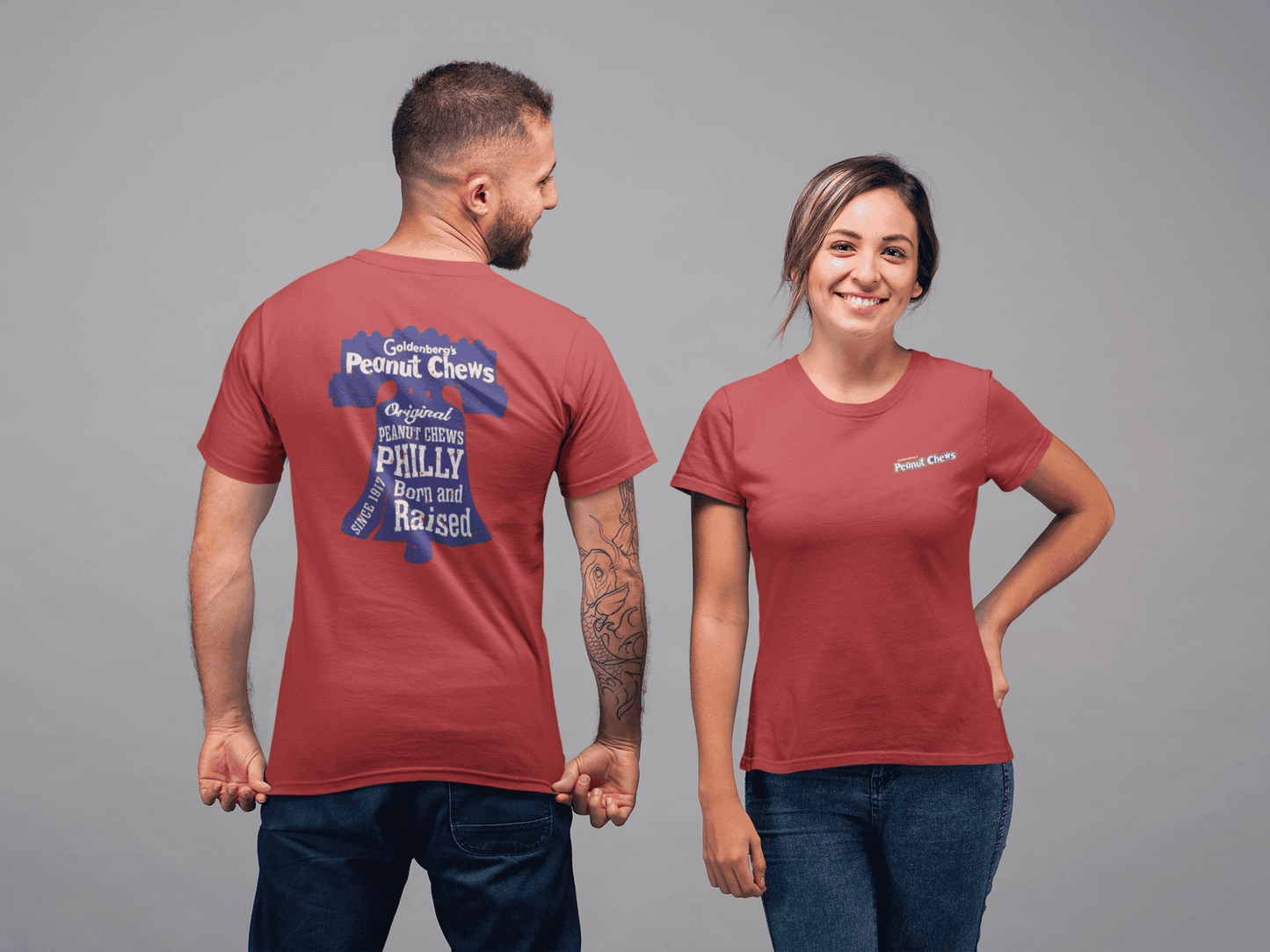 Officially licensed GOLDENBERG'S® PEANUT CHEWS® Liberty Bell t-shirt celebrating Philadelphia heritage and candy nostalgia.