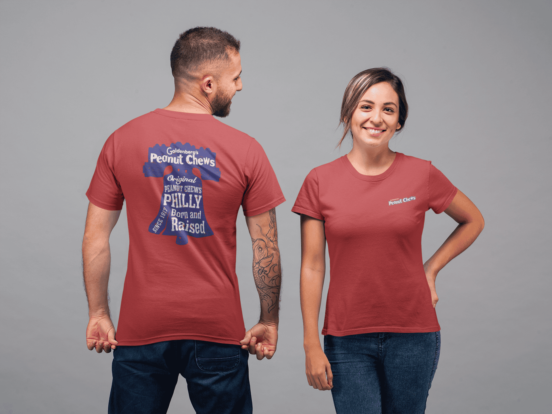 Officially licensed GOLDENBERG'S® PEANUT CHEWS® Liberty Bell t-shirt celebrating Philadelphia heritage and candy nostalgia.