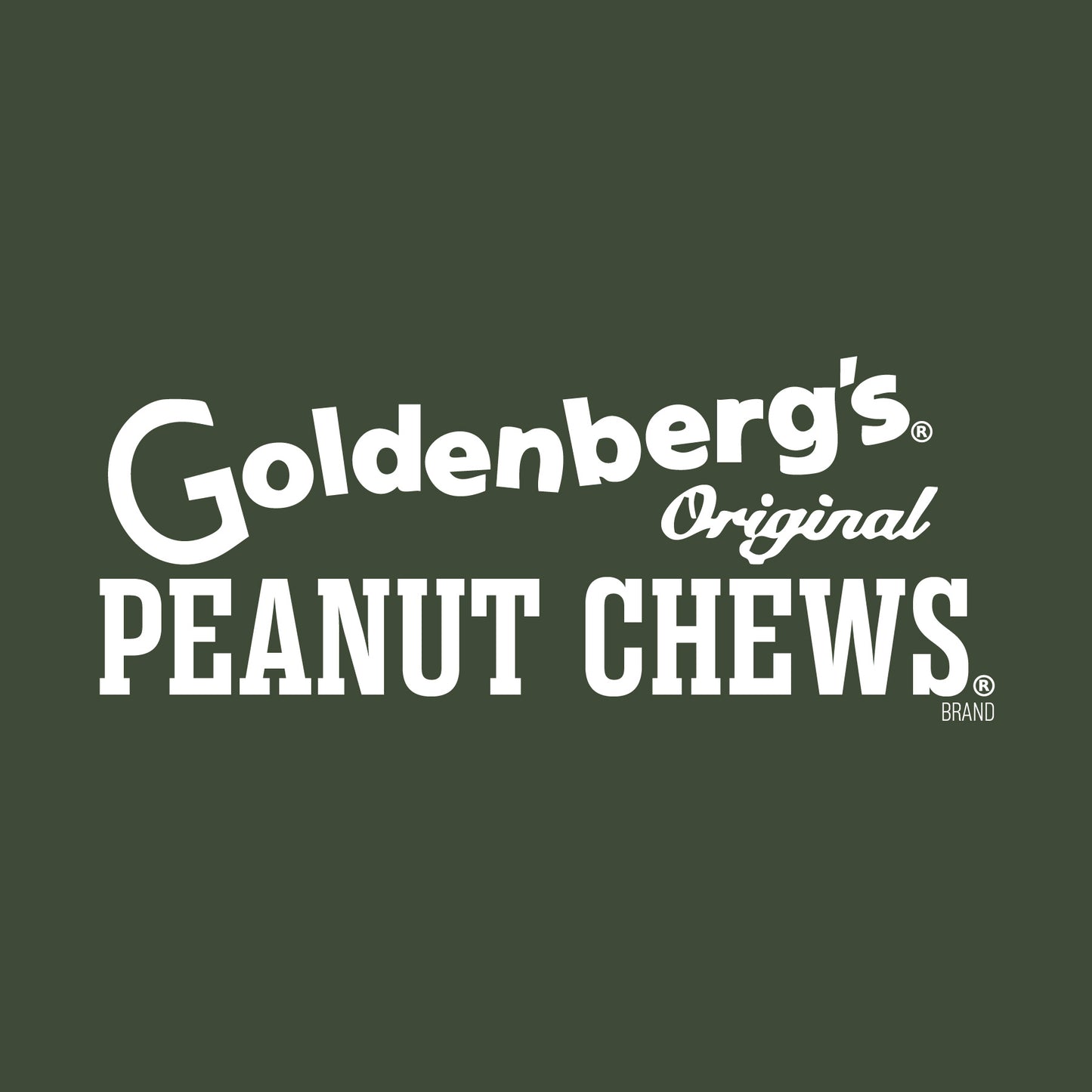 Close-up of the GOLDENBERG'S® PEANUT CHEWS® front chest logo graphic on the Limited Edition Philly Hometown Edition t-shirt.