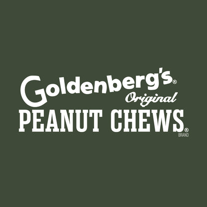 Close-up of the GOLDENBERG'S® PEANUT CHEWS® front chest logo graphic on the Limited Edition Philly Hometown Edition t-shirt.