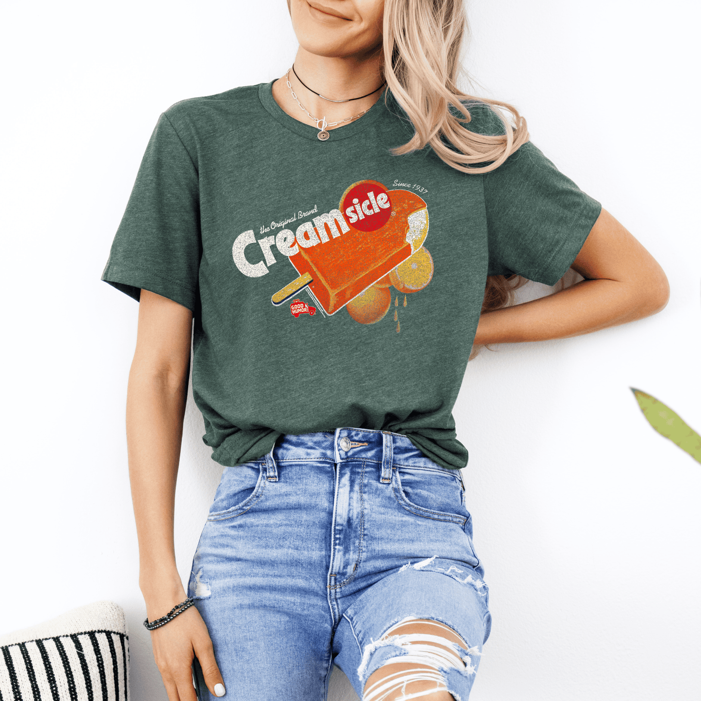 Woman wearing a Good Humor™ Creamsicle Since 1937 Tee featuring nostalgic frozen treat artwork and vintage ice cream branding.