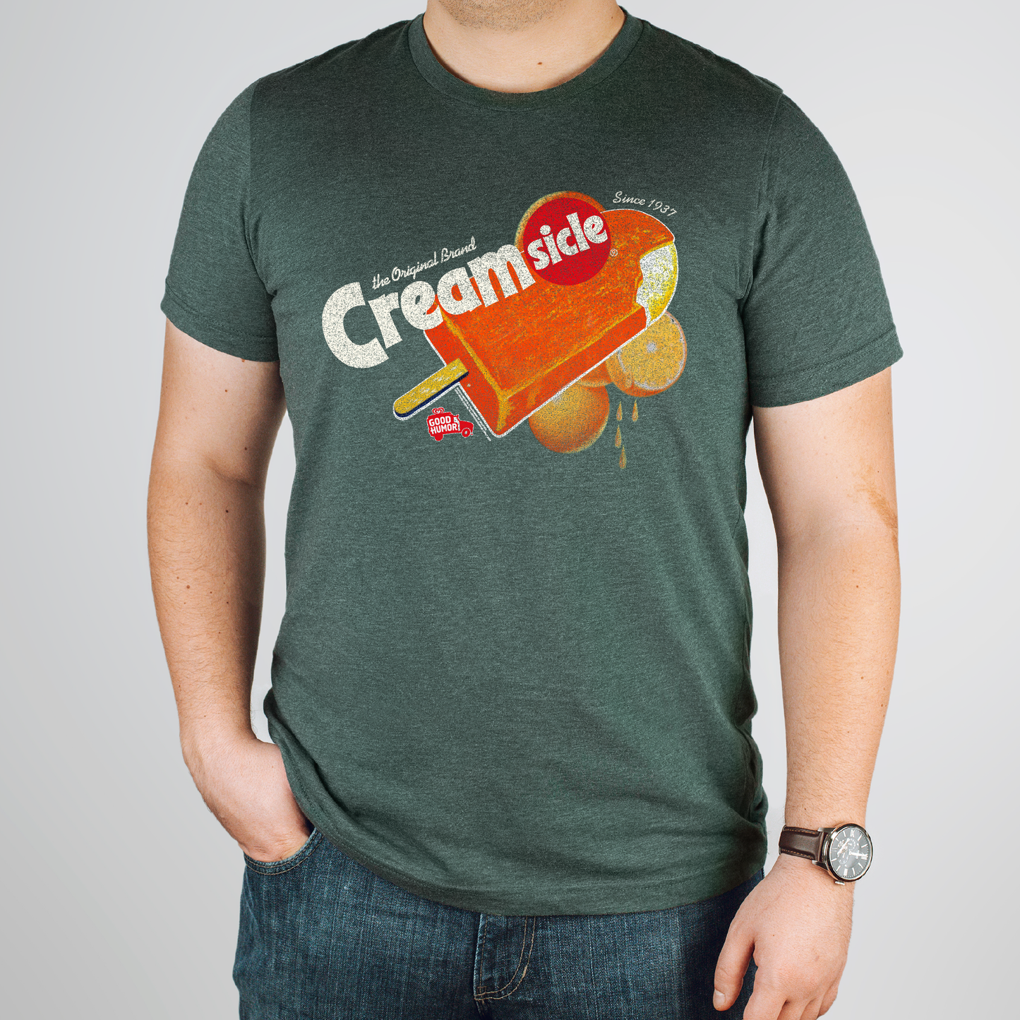 Man wearing a Good Humor™ Creamsicle Since 1937 Tee showcasing retro Creamsicle artwork and classic Good Humor branding.