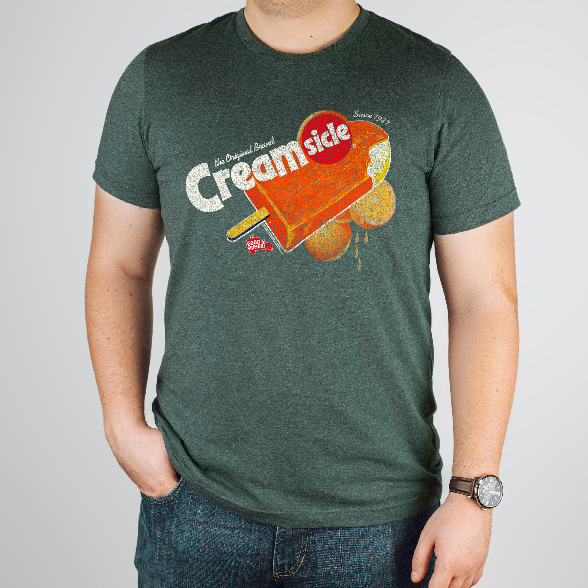 Man wearing a Good Humor™ Creamsicle Since 1937 Tee showcasing retro Creamsicle artwork and classic Good Humor branding.