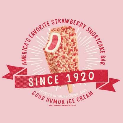 Vintage Good Humor™ Strawberry Shortcake ice cream bar artwork featuring nostalgic branding, retro typography, and a classic frozen treat graphic.