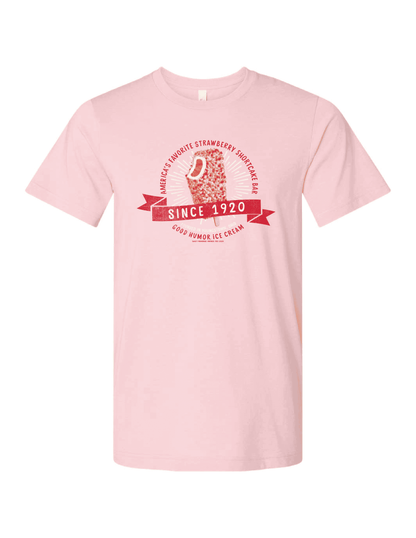 Good Humor™ Ice Cream Strawberry Shortcake 1920 Tee featuring a classic strawberry shortcake ice cream bar graphic and vintage-inspired nostalgic artwork.
