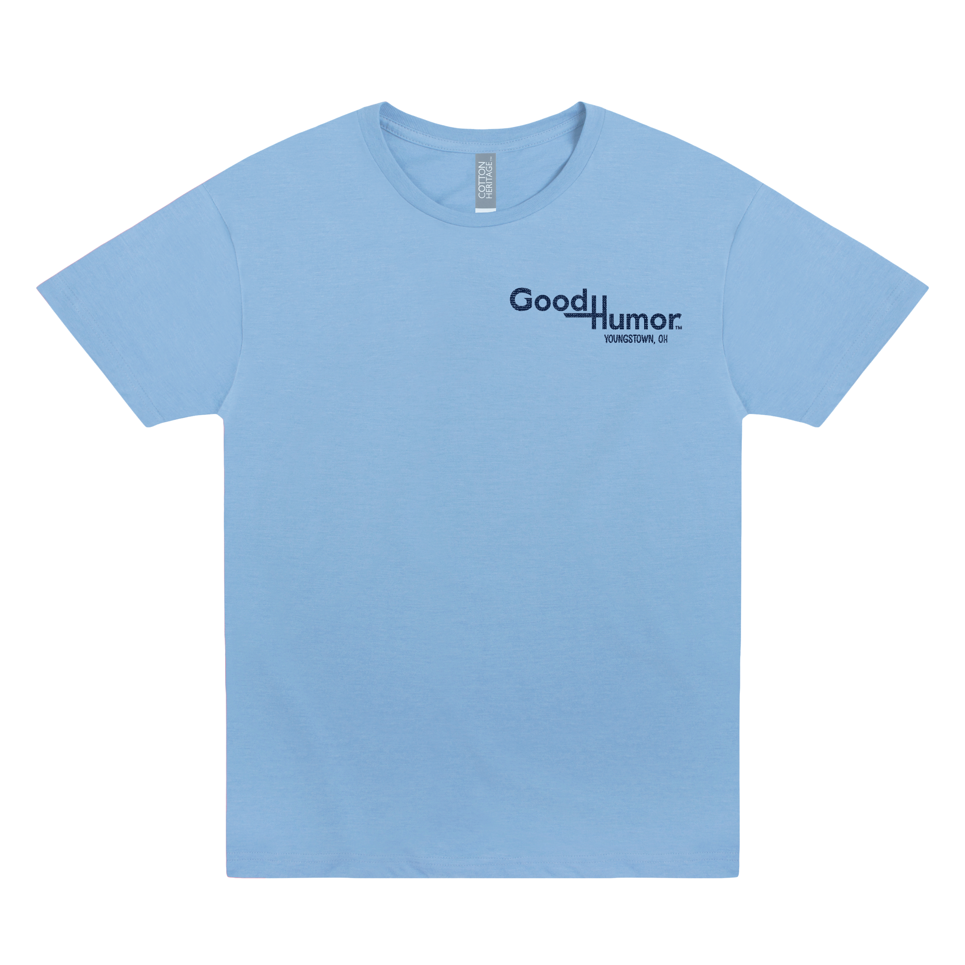 Good Humor™ Retro Man Ice Cream Front & Back Tee featuring the iconic Good Humor character, vintage ice cream truck branding, and nostalgic Youngstown, Ohio-inspired artwork.