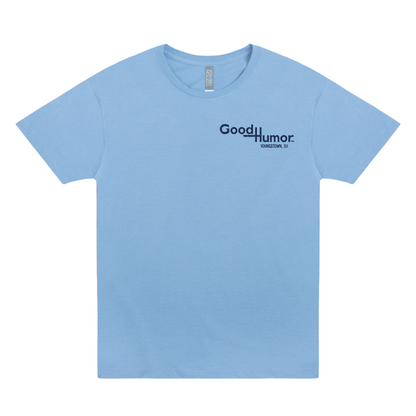Good Humor™ Retro Man Ice Cream Front & Back Tee featuring the iconic Good Humor character, vintage ice cream truck branding, and nostalgic Youngstown, Ohio-inspired artwork.