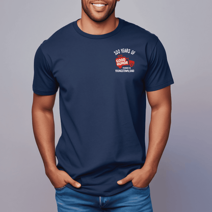 Man wearing a Good Humor™ Vintage Historical Girl Ad Tee showcasing a classic ice cream advertisement graphic and nostalgic Good Humor branding.
