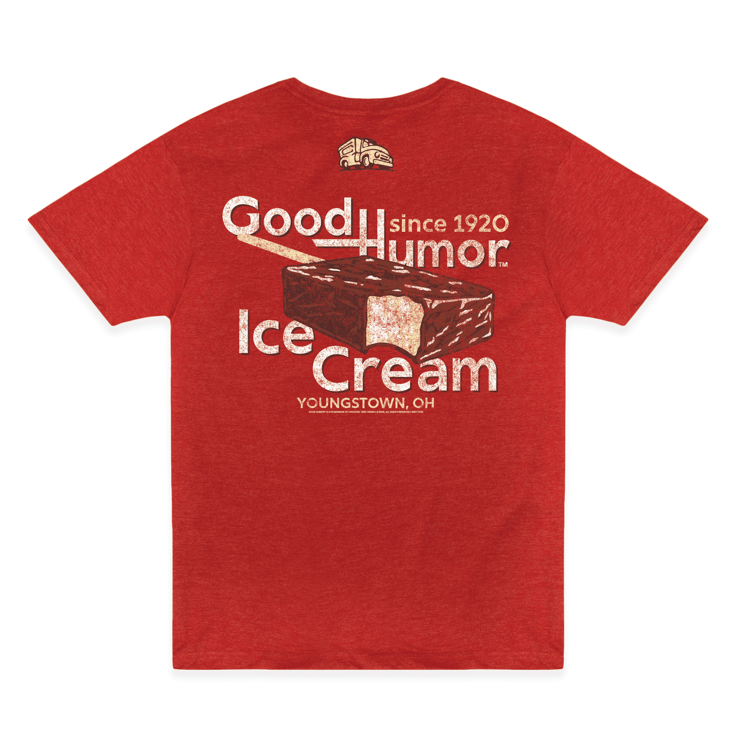 Good Humor™ Vintage Ice Cream Bar 1920 Tee featuring a classic chocolate-covered ice cream bar graphic and nostalgic Youngstown, Ohio-inspired artwork on a unisex t-shirt.