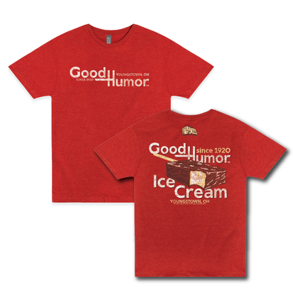 Good Humor™ Vintage Ice Cream Bar 1920 Tee featuring a classic chocolate-covered ice cream bar graphic and nostalgic Youngstown, Ohio-inspired artwork on a unisex t-shirt.