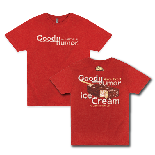 Good Humor™ Vintage Ice Cream Bar 1920 Tee featuring a classic chocolate-covered ice cream bar graphic and nostalgic Youngstown, Ohio-inspired artwork on a unisex t-shirt.