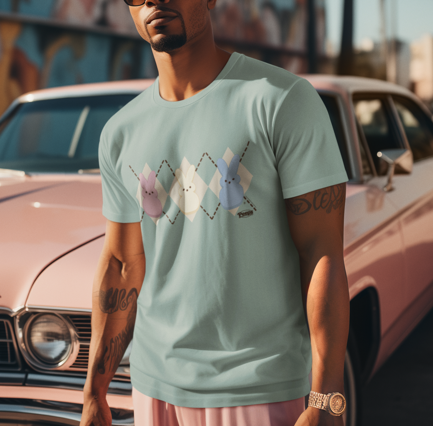 PEEPS® Seafoam Vintage Argyle Tee