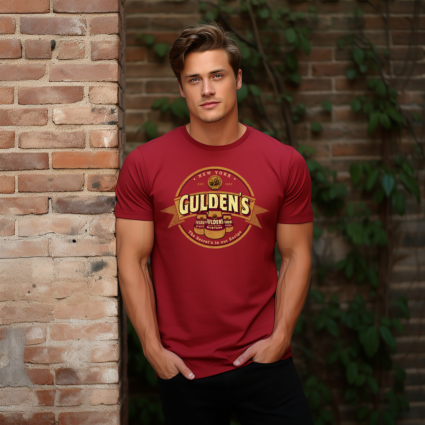 guldens mustard since 1862 vintage logo graphic t shirt classic condiment brand unisex tee lifestyle mock
