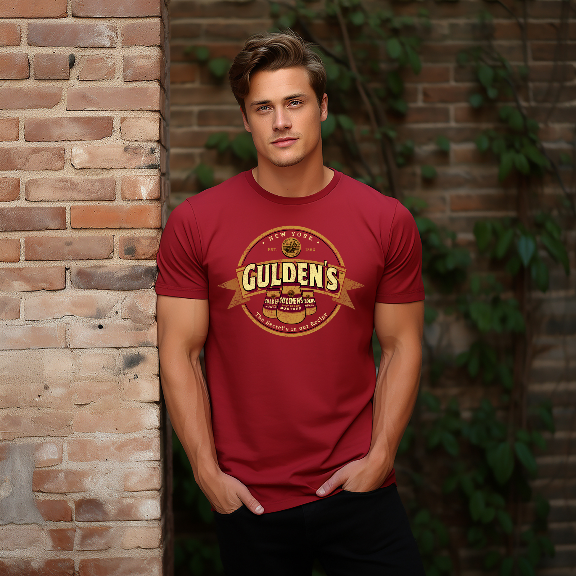 guldens mustard since 1862 vintage logo graphic t shirt classic condiment brand unisex tee lifestyle mock