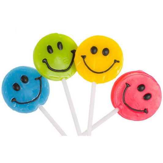 Teeny Happy Face Lollipop 1 5/8" Diameter Tutti Frutti Flavor Assorted Colors