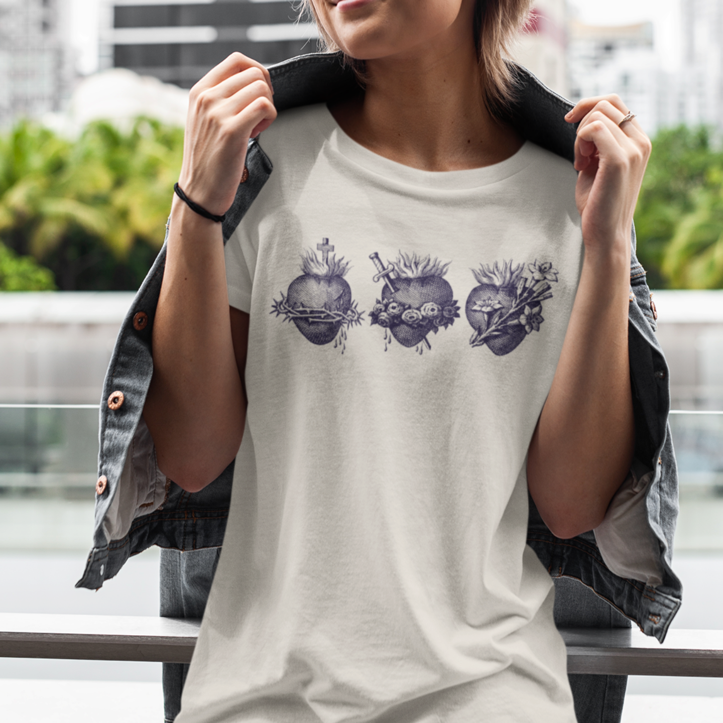 unisex holy family hearts catholic shirt styled casually faith based outfit