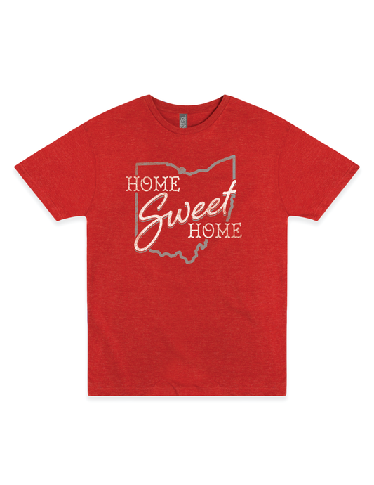 Home Sweet Home Ohio Pride unisex graphic T-shirt featuring a vintage-inspired Ohio home state design.