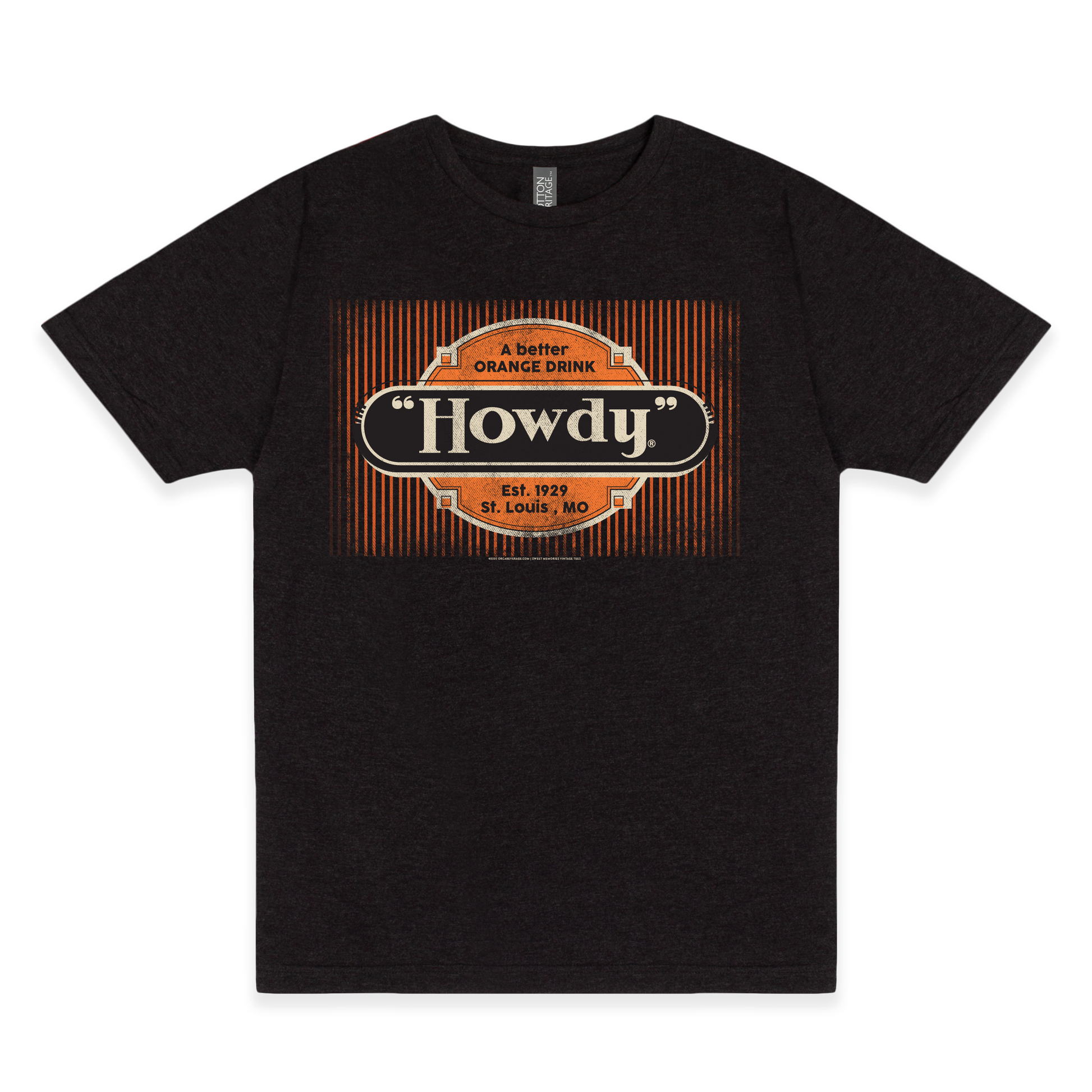 Howdy® A Better Orange Drink Tee displayed on a unisex T-shirt featuring a vintage orange soda-inspired graphic.