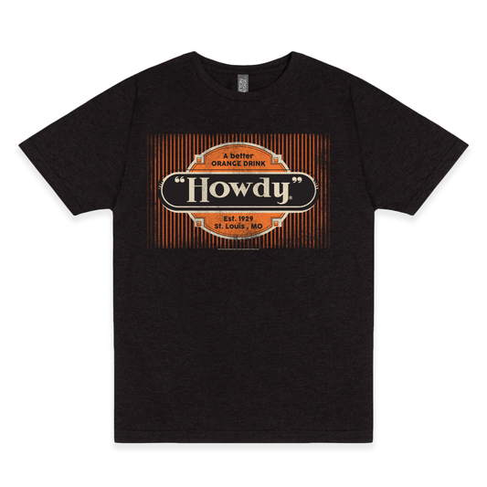 Howdy® A Better Orange Drink Tee displayed on a unisex T-shirt featuring a vintage orange soda-inspired graphic.