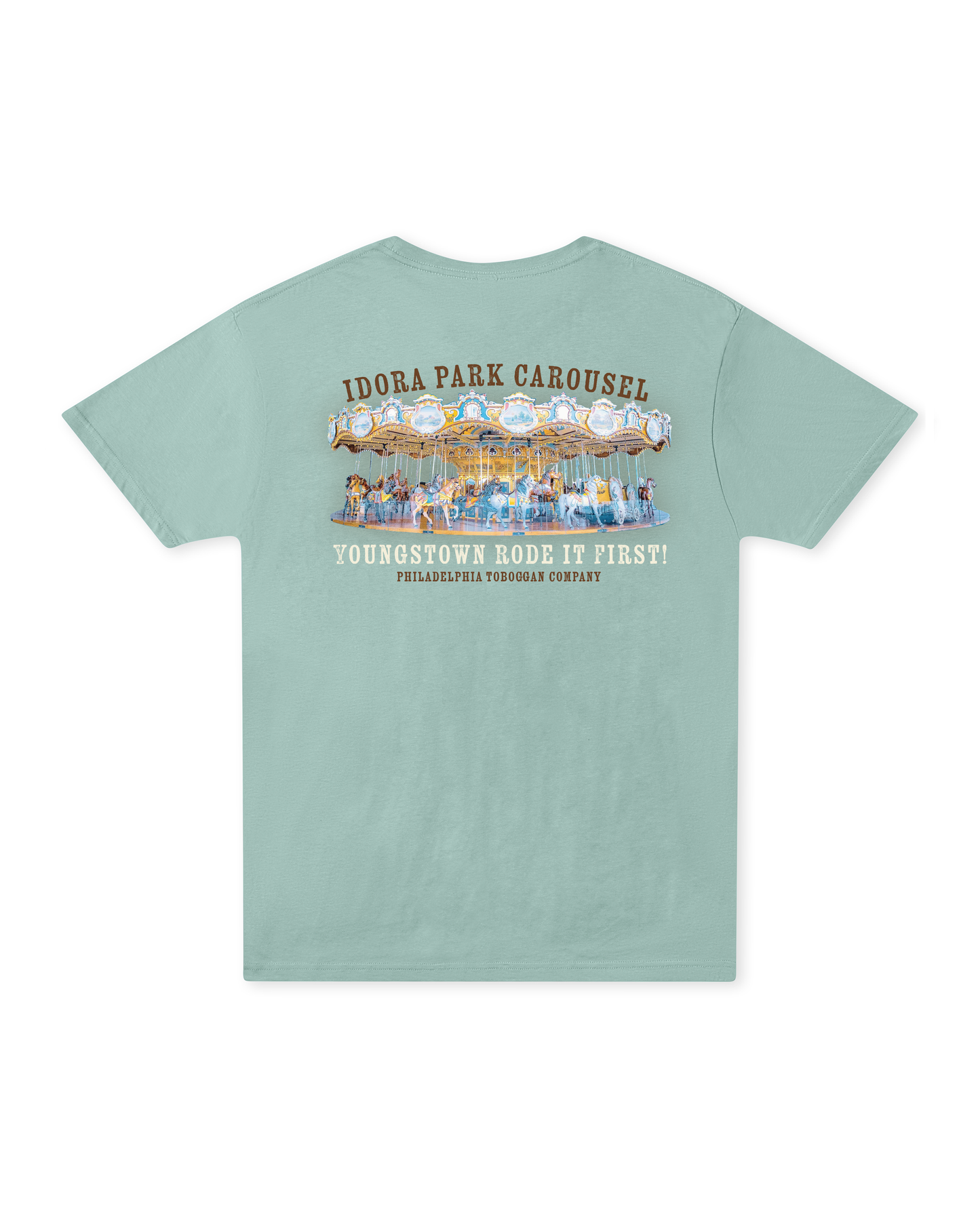 idora park carousel youngstown vintage graphic t shirt back laid flat retro ohio apparel