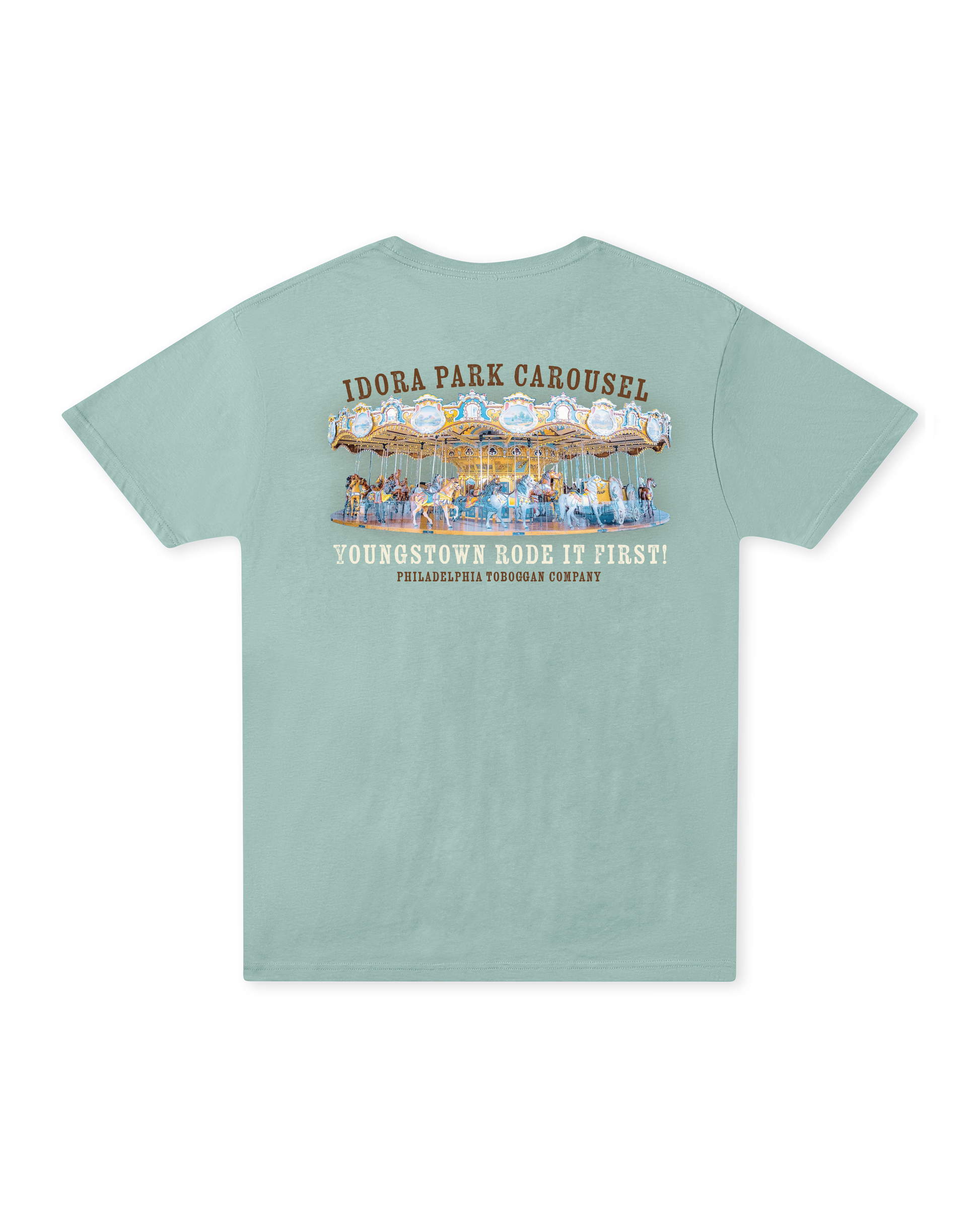 idora park carousel youngstown vintage graphic t shirt back laid flat retro ohio apparel