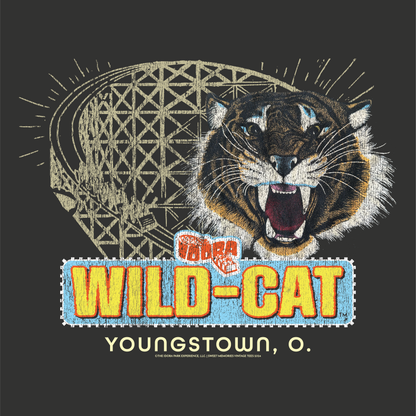 close up of idora park wildcat roller coaster graphic