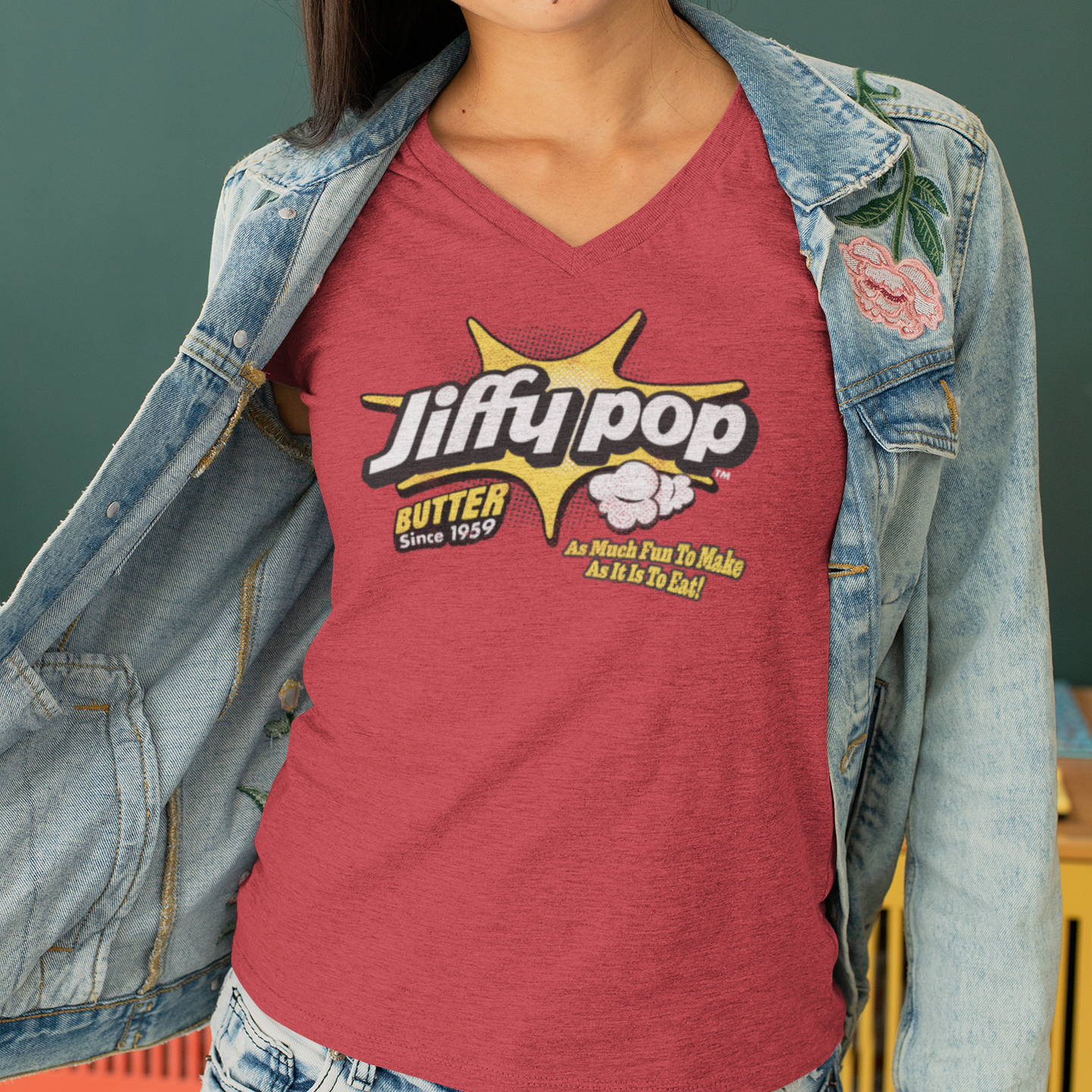 womens jiffy pop vintage snack shirt styled casually retro movie night outfit