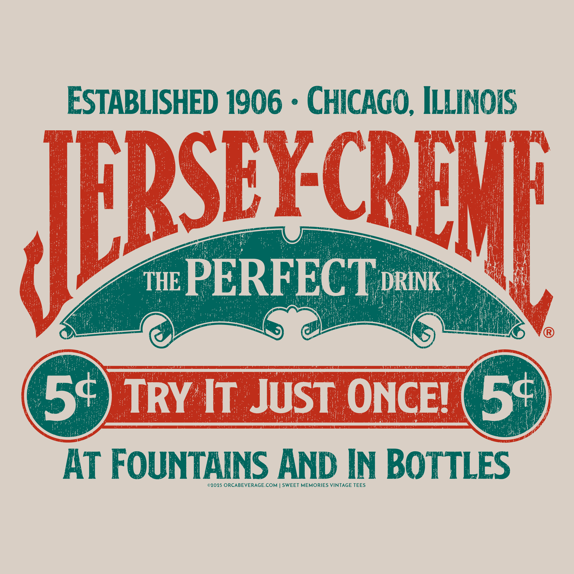 Vintage Jersey Creme® The Perfect Drink artwork featuring nostalgic soda branding, retro typography, and classic beverage advertising.