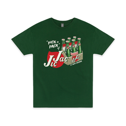 Jic Jac® Pick A Pack! Tee featuring a vintage-inspired Jic Jac soda graphic on a soft unisex t-shirt, officially licensed retro soda apparel.