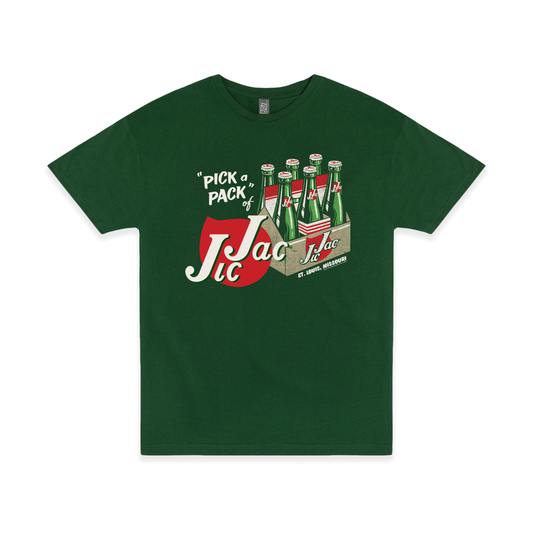 Jic Jac® Pick A Pack! Tee featuring a vintage-inspired Jic Jac soda graphic on a soft unisex t-shirt, officially licensed retro soda apparel.