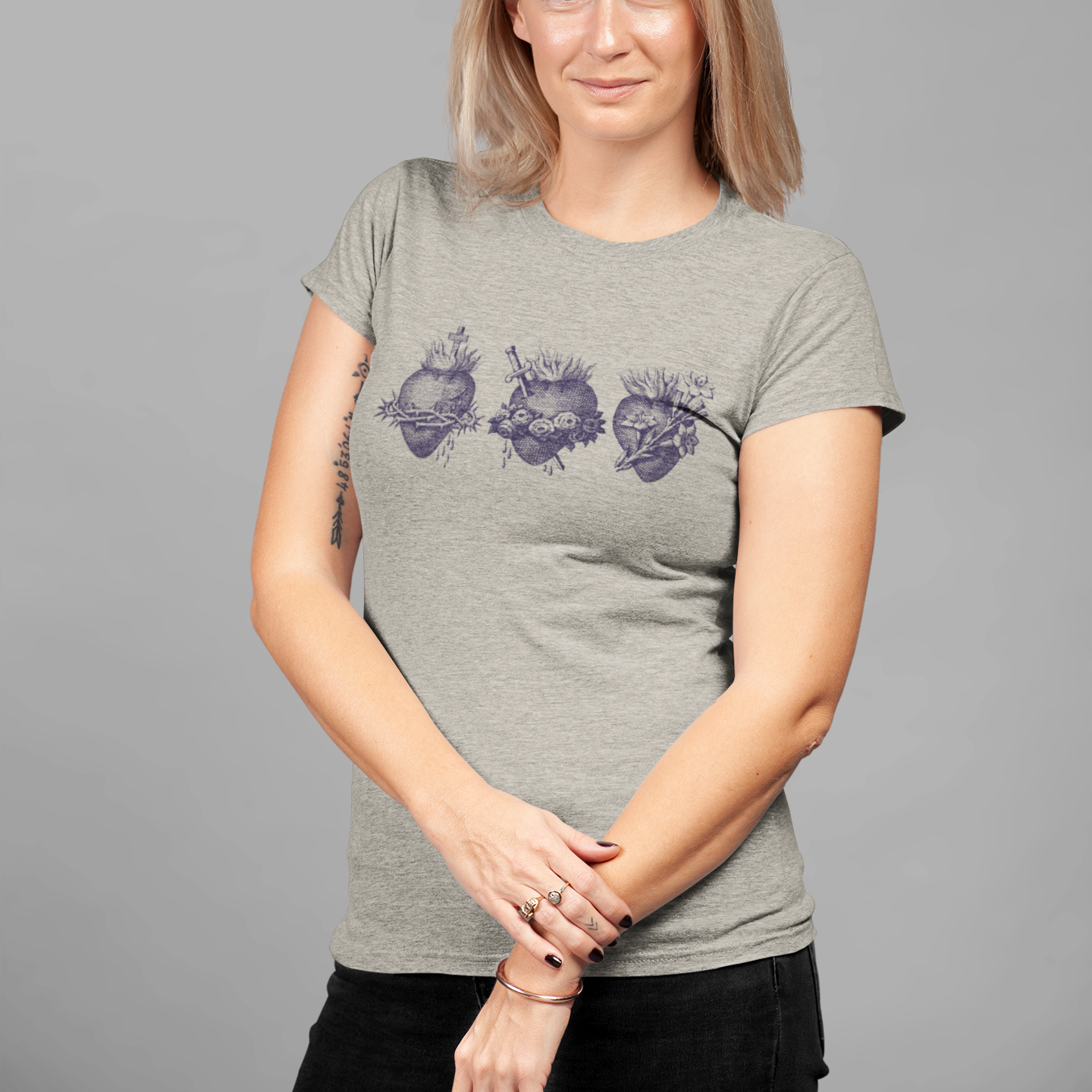 women’s holy family hearts catholic shirt styled casually faith inspired outfit