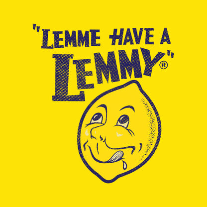 Vintage Lemmy® Lemonade front left chest logo featuring the classic Lemmy® mascot and "Lemme Have a Lemmy®" design for the Officially Licensed unisex graphic T-shirt.