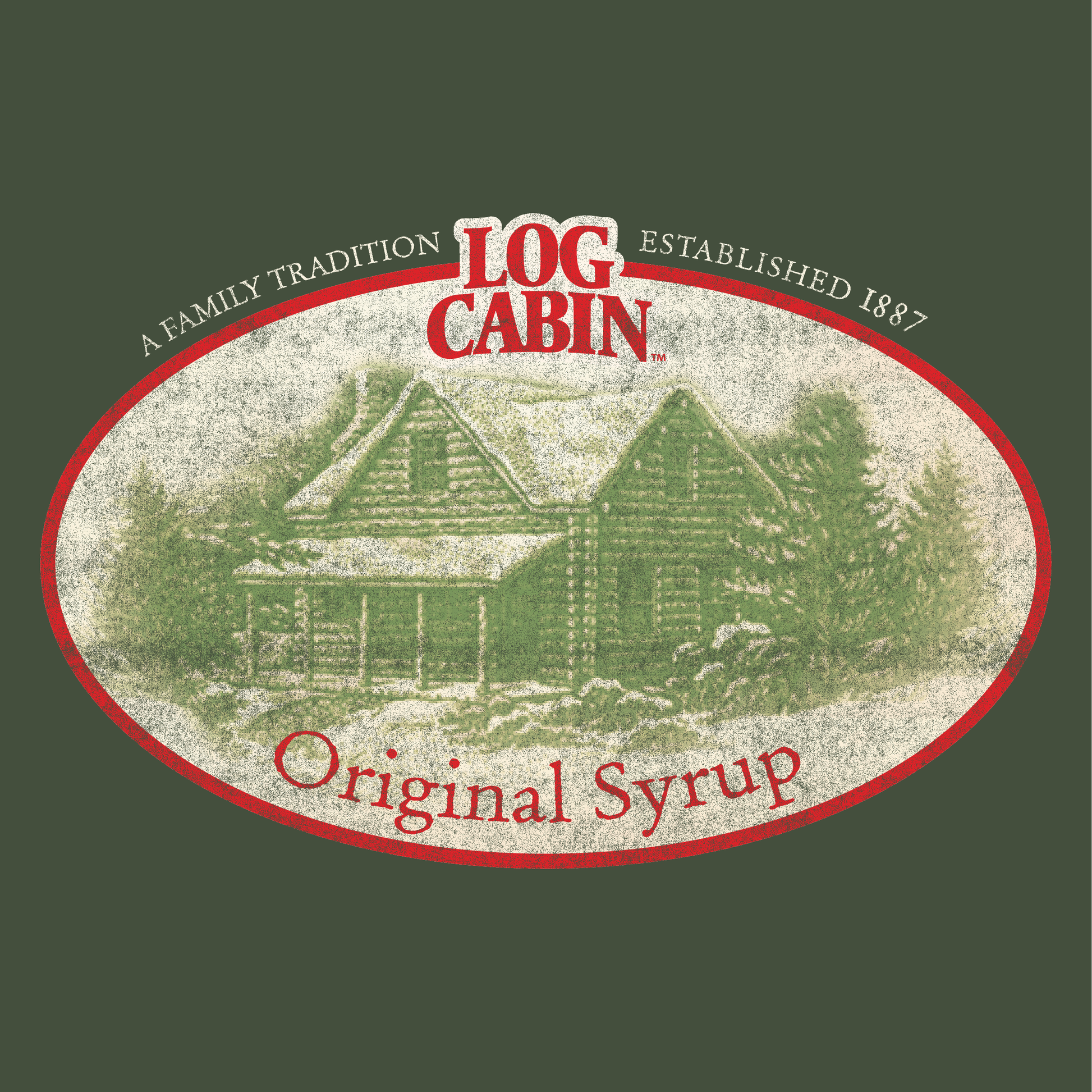 close up of log cabin original syrup family tradition retro logo graphic
