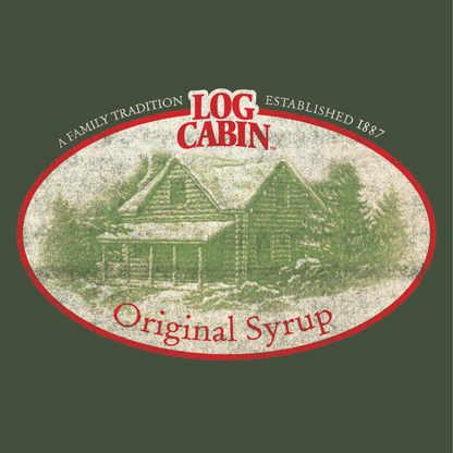 close up of log cabin original syrup family tradition retro logo graphic