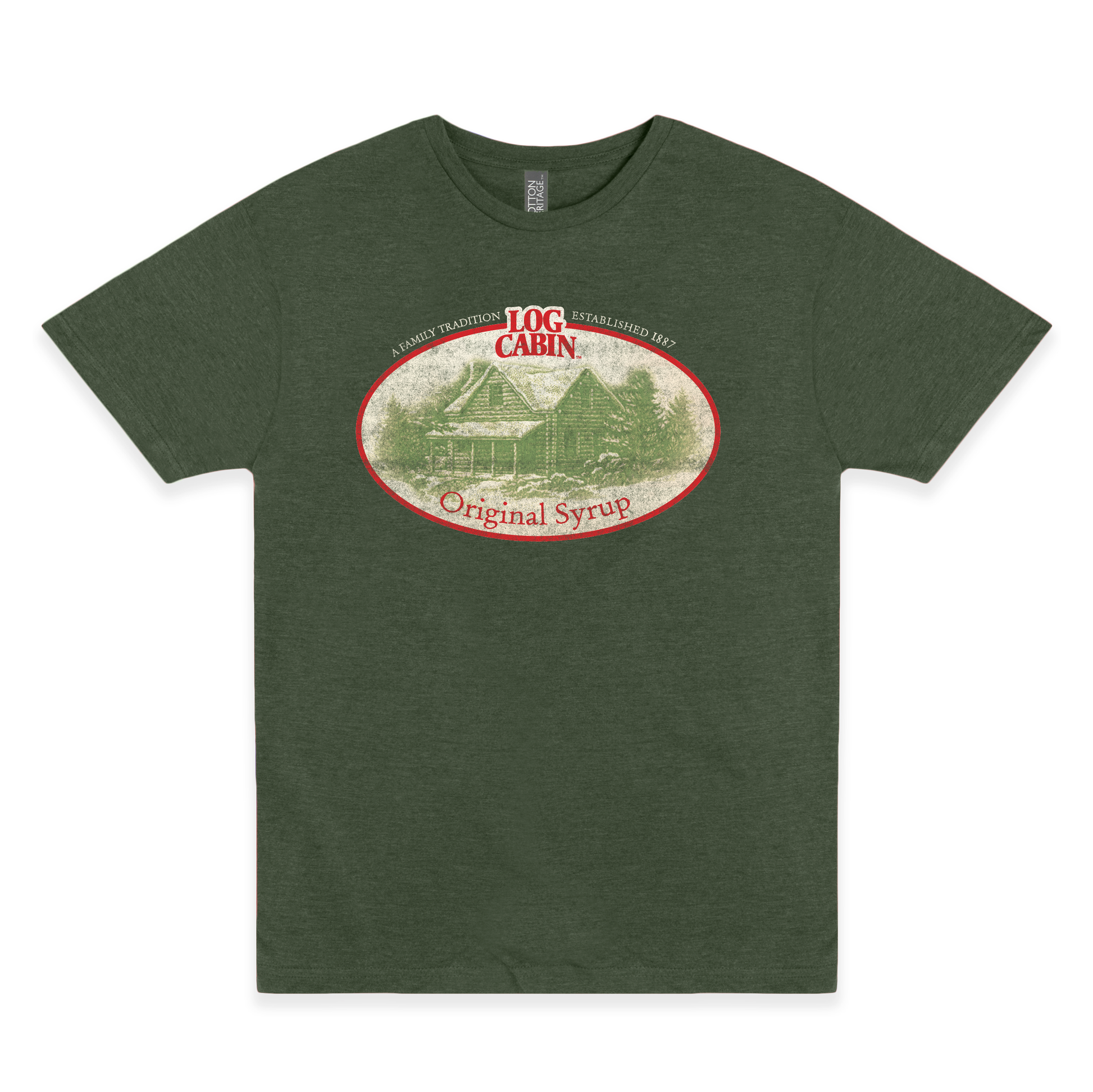 log cabin original syrup a family tradition graphic t shirt officially licensed vintage breakfast brand unisex tee
