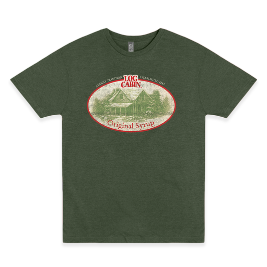 log cabin original syrup a family tradition graphic t shirt officially licensed vintage breakfast brand unisex tee