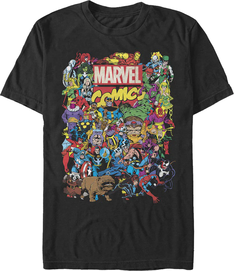 Black Greatest Characters Collage Marvel Comics T-Shirt